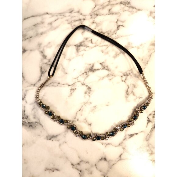 Vintage Crystal Rhinestone Headband With Black Elastic Strap - Picture 2 of 5